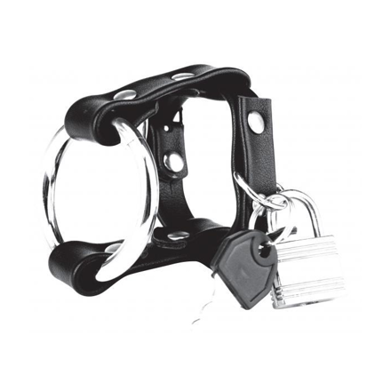 Metal Cock Ring with Locking Ball Strap