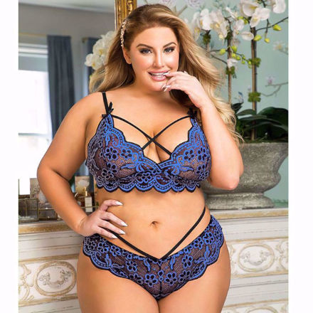 ComeOn Dear – 2pc Lace Cross Strap Sexy – Blue – Queen