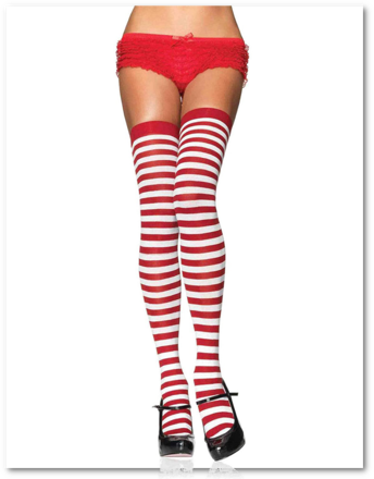 Leg Avenue – Stocking Nylon Ligné blanc et rouge OS