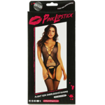 Pink Lipstick Flight Risk Sheer Bodystocking - Black - OS