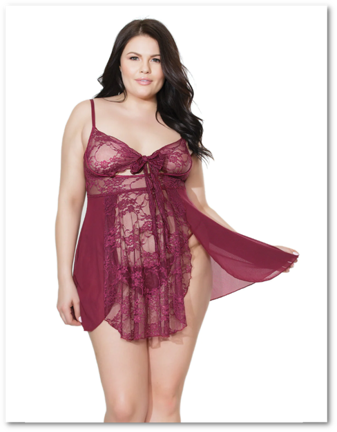 Coquette- Babydoll Merlot & string 20408 OSXL