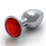 Ouch! Round Gem Butt Plug Small Silver/Ruby Red OU793