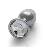 Ouch! Round Gem Butt Plug - Small - Silver / Diamond