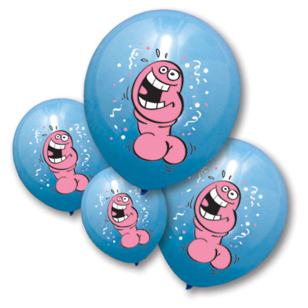 Ballons de fête bleus avec illustration de pénis party. Paquets de 6 ballons par emballage.