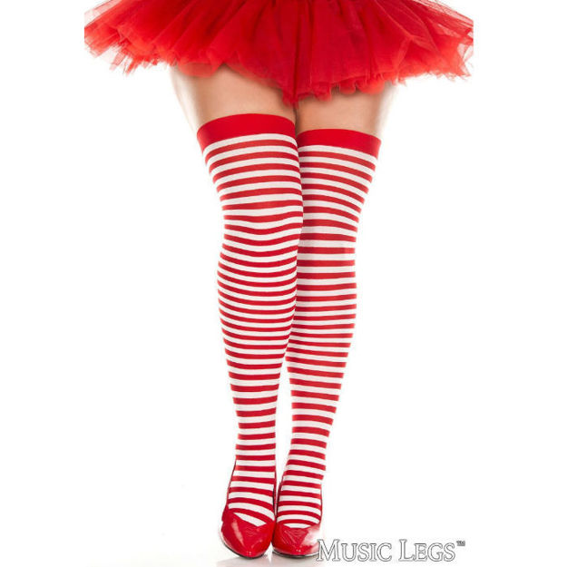 Music Legs Stocking Ligné blanc et rouge OSXL ML4741Q