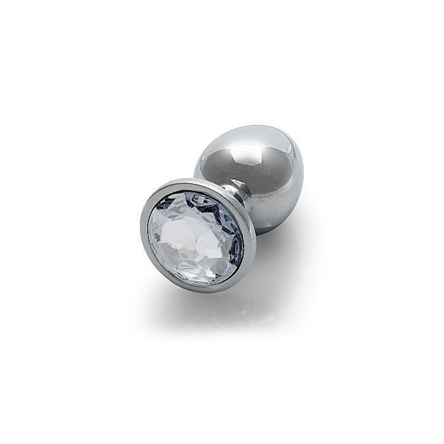 Ouch! Round Gem Butt Plug - Medium - Silver  Diamond