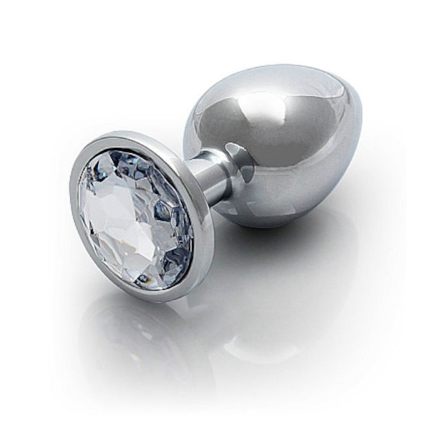 Ouch! Round Gem Butt Plug - Large - Silver  Diamond