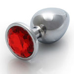 OUCH! ROUND GEM BUTT PLUG  MED SILVERRUBY RED OU794SIL