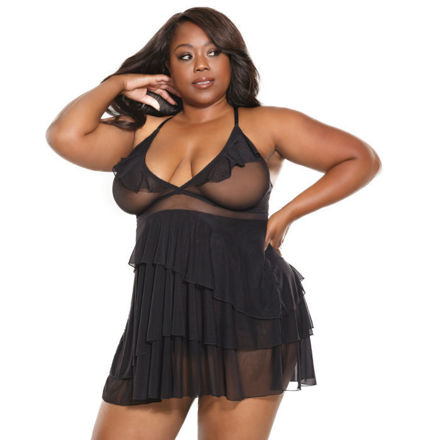 COQUETTE-BABYDOLL ET STRING 23106 BLK OSXL